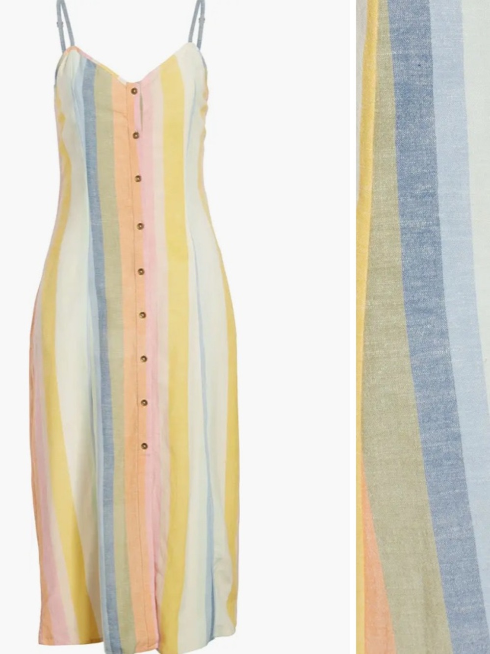 Billabong Lucky Us Striped Midi Button Front Summer Dress